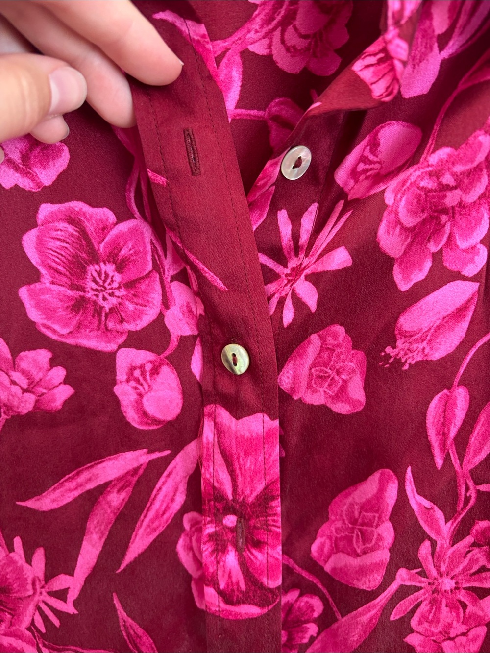 Joie silk Button-Down Floral Blouse in Berry and Hot Pink - Picture 3 of 6